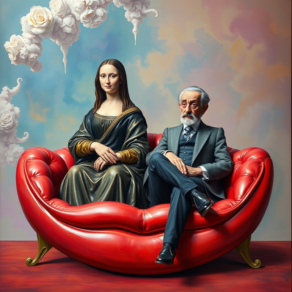 Surreal Art Print with Mona and Freud. Print 1/1 "Let's Talk About It"